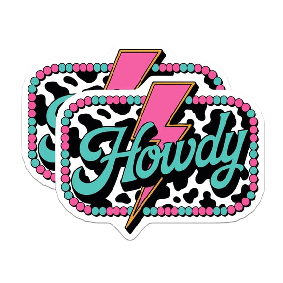 (2 Pack) Howdy Stickers - Western Cowgirl Decals - Retro Boho Lightning Bolt - 5" On Longest Side - Sticks to Smooth Flat Surfaces - Made in USA - BMCS23216