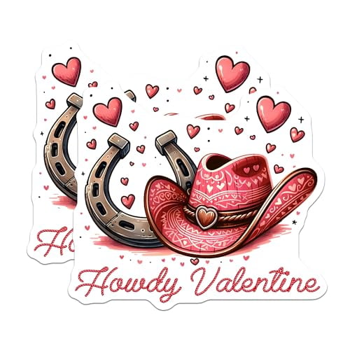 (2 Pack) Howdy Valentine Magnets - Heart Horseshoe Magnets - Cowgirl Hat Valentine's Day Magnets - 5" On Longest Side - for Cars, Refrigerators, Toolboxes, Lockers - Made in USA BMCS3141