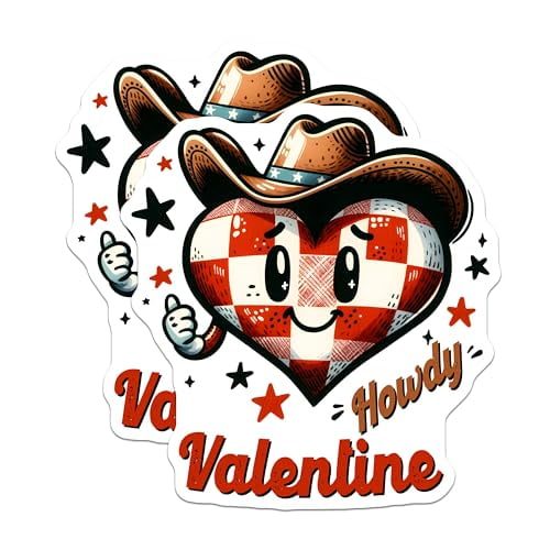 (2 Pack) Howdy Valentine Magnets - Heart Shaped - Cute Cowboy - Red and White Checkered - 5" On Longest Side - for Cars, Refrigerators, Toolboxes, Lockers - Made in USA BMCS3136