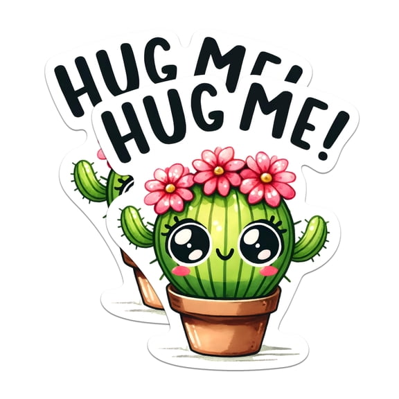 (2 Pack) Hug Me Cute Cactus Stickers - Cute Little Cactus Sticker - Funny Punny Succulent - 5 Inches On Longest Side - Premium Vinyl - for Cars, Skateboards, Laptops - Made in USA - BMCS1381