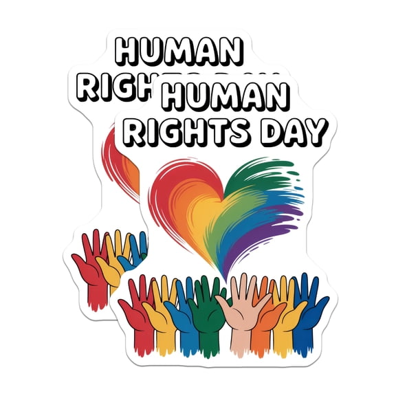 (2 Pack) Human Rights Day Stickers - Equality Stickers - Colorful Hands Stickers - 5" On Longest Side - Sticks to Smooth Flat Surfaces - Made in USA - BMCS14737