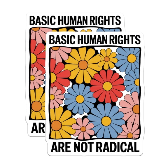 (2 Pack) Human Rights Stickers - Basic Equality - Floral Political Stickers- 5" On Longest Side - Sticks to Smooth Flat Surfaces - Made in USA - BMCS16278