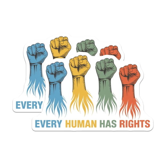 (2 Pack) Human Rights Stickers - Equality Stickers - Social Justice Decals - 5" On Longest Side - Sticks to Smooth Flat Surfaces - Made in USA - BMCS15333