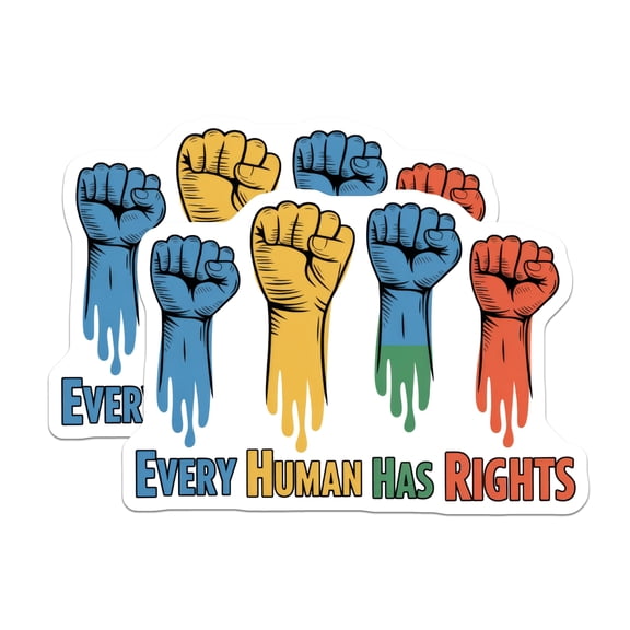 (2 Pack) Human Rights Stickers - Equality Stickers - Social Justice Stickers - 5" On Longest Side - Sticks to Smooth Flat Surfaces - Made in USA - BMCS14905