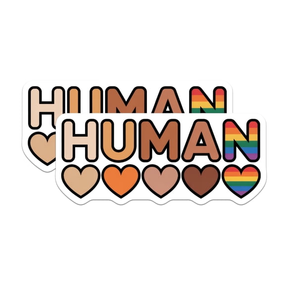(2 Pack) Human Stickers - Diversity Stickers - Equality Stickers - Pride Stickers - 5" On Longest Side - Sticks to Smooth Flat Surfaces - Made in USA - BMCS14250