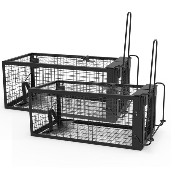 2 Pack Humane Live Rat Trap Cage Galvanized Iron Rodent Trap with Detachable U-Shaped Rod High Sensitivity Mouse Control Bait Catch Cage for Indoor Outdoor