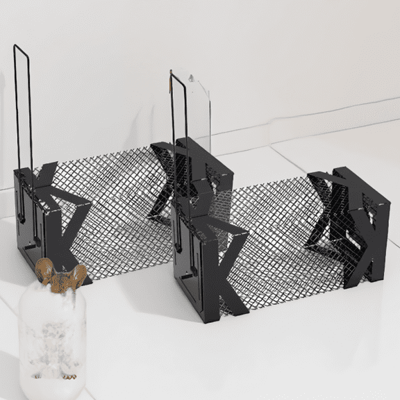 2-Pack Humane Mouse Cage, 1.15mm Metal Wire Live Catch and Release Rodent , 9.45x4.33x4.33in, Black