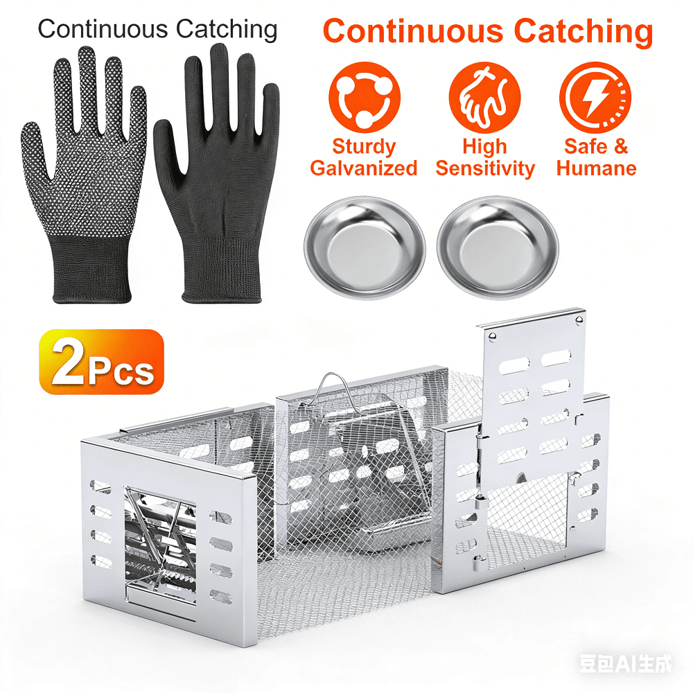 2 Pack Humane Mouse Trap Catch and Release Live Rat Cage Automatic Continuous Rodent Trap Reusable Galvanized Steel Pest Control for Home Garage Garden Farm Kitchen Chipmunk Mouse Small Animal
