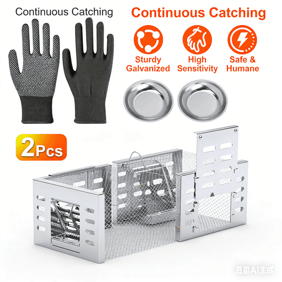 2 Pack Humane Mouse Trap Catch and Release Live Rat Cage Automatic Continuous Rodent Trap Reusable Galvanized Steel Pest Control for Home Garage Garden Farm Kitchen Chipmunk Mouse Small Animal