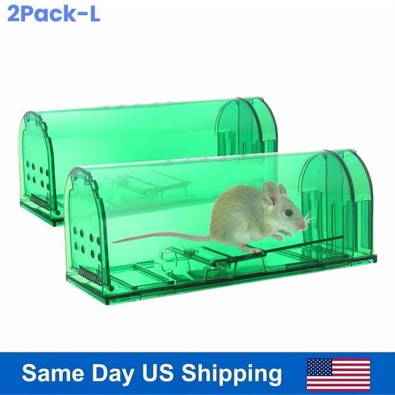 2-Pack Humane Mouse Traps, Live Catch & Release, Non-Toxic Rodent Catcher Safe Around Kids & Pets, Reusable for Indoor Outdoor, Large