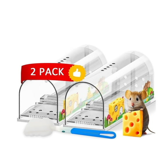 2 Pack Humane No Kill Live Catch and Release Mouse Traps,humane mouse traps indoor for home,Reusable with Cleaning Brush