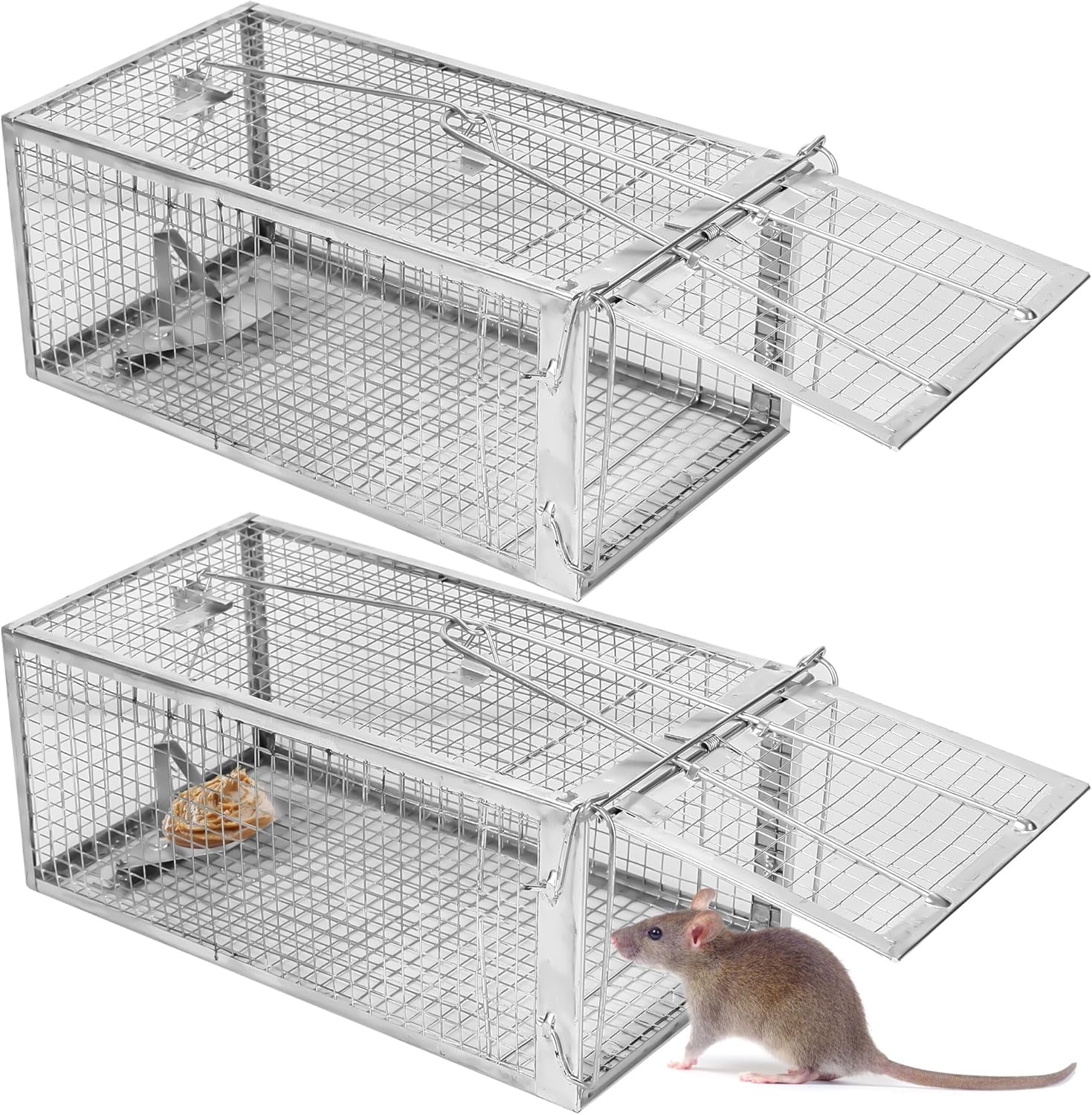 Live Mouse Rat Cage Traps Catch and Release for Indoor Outdoor@, Small Animals Traps, Easy to use, 2-Pack Humane Rat Traps (10.6"x 5.5"x 4.5")#!