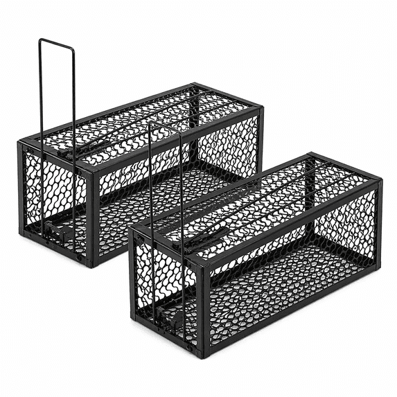 2 Pack Humane Rat Traps, Reusable Live Catch Mouse Traps for Indoor Outdoor Use, No Kill Rodent Trap Cage for Rats, Mice, Chipmunks and Small Squirrels