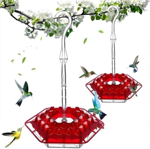 2 Pack Hummingbird Feeder for Outdoors - 2025 Hanging Feeder with Built-in Ant Moat, Bee & Ant Protection, Easy to Clean, Leak-Proof - Attracts Hummingbirds to Garden, Yard, or Patio（Red）