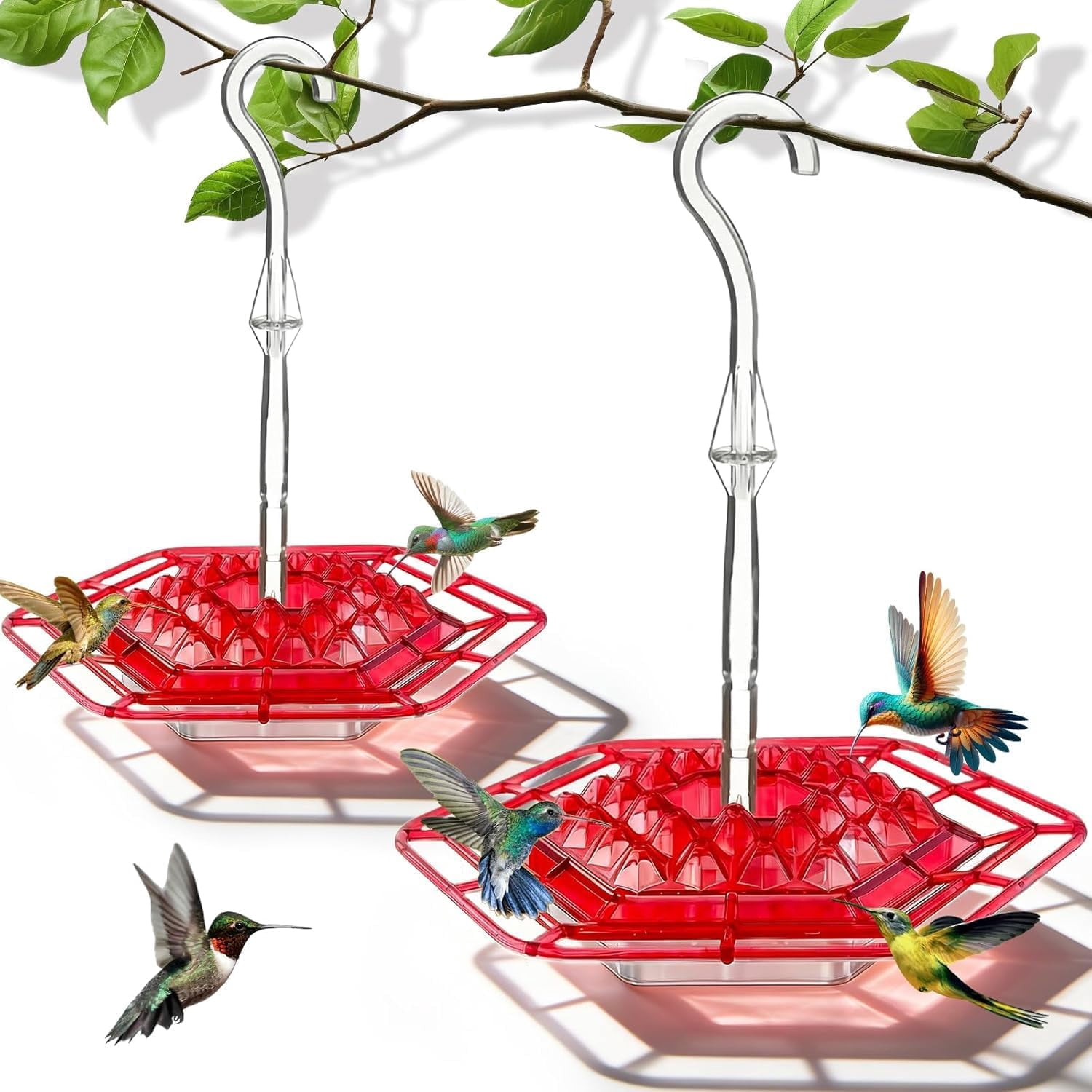 2-Pack Hummingbird Feeder for Outdoors Hanging,16 OZ Humming Birds Feeders with 30 Bee Proof Leak Proof Feeding Ports,Bird Feeder for Outside,Gifts for Women Mom,Hanging Garden Yard Décor