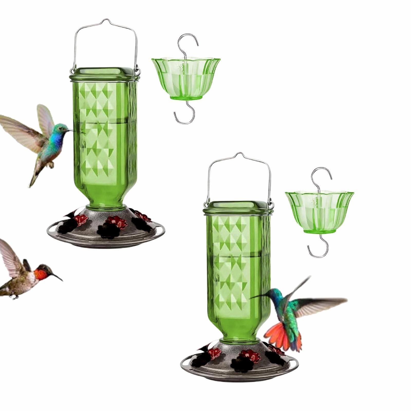 2 Pack Hummingbird Feeder for Outdoor Hanging, 20oz, 6 Feeding Ports, Bird Nectar Feeder for Garden Decor, Ant Moat Included,for Bird Lover,B