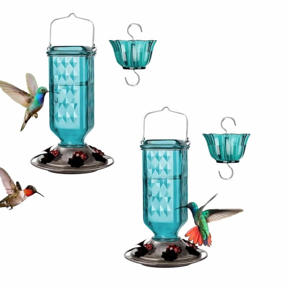 2 Pack Hummingbird Feeder for Outdoor Hanging, 20oz, 6 Feeding Ports, Bird Nectar Feeder for Garden Decor, Ant Moat Included,for Bird Lover,D