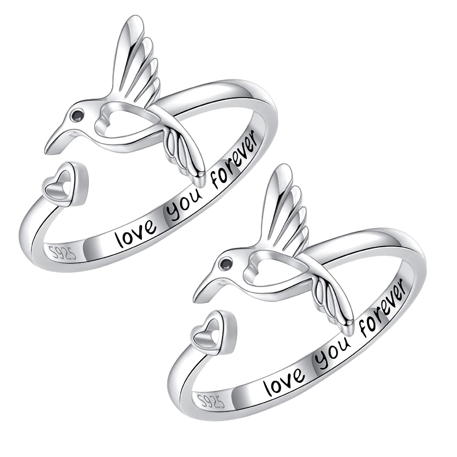 2 Pack Hummingbird Heart Opening Ring for Women, Love You Heart Shape ...