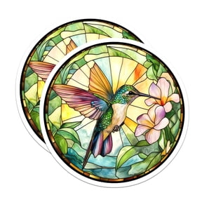 (2 Pack) Hummingbird Stained Glass Magnets - Nature Lover Kitchen Decor - Floral Bird Art Accent - 5 Inches On Longest Side - Thick Durable Magnet - Made in USA - MAG29413
