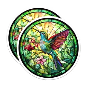 (2 Pack) Hummingbird Stained Glass Magnets - Vibrant Bird Art Decor - Nature Lover Fridge Accents - 5 Inches On Longest Side - Thick Durable Magnet - Made in USA - MAG25599