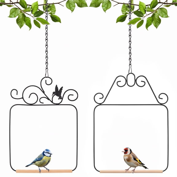 2 Pack Hummingbird Swings and Perches, Rust-Proof Wild Bird Swing Outdoor Bird Perch with Wooden Dowel and 2 Hanging Chain for Hanging Indoor, Outdoor, Trunk, Lawn, Patio, Garden