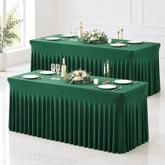 Layout Of Ruffle 2 Pack Hunter Green Spandex Table Clothes For 4 Foot Rectangle Tables ...