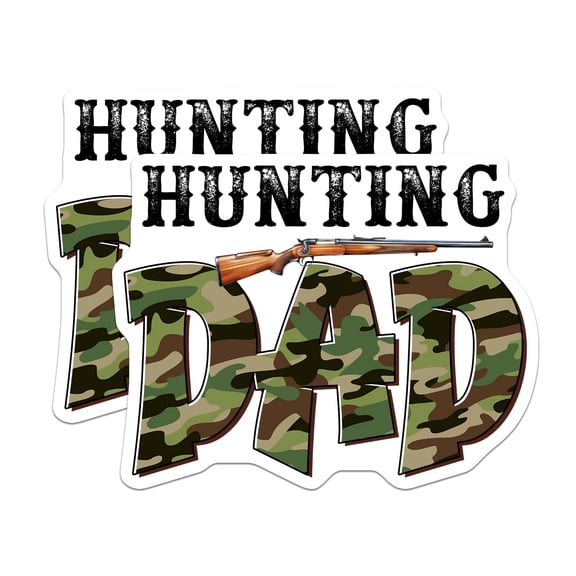 (2 Pack) Hunting Dad Stickers - Camo Dad Decals - Rifle Hunter Stickers - 5" On Longest Side - Sticks to Smooth Flat Surfaces - Made in USA - BMCS15557