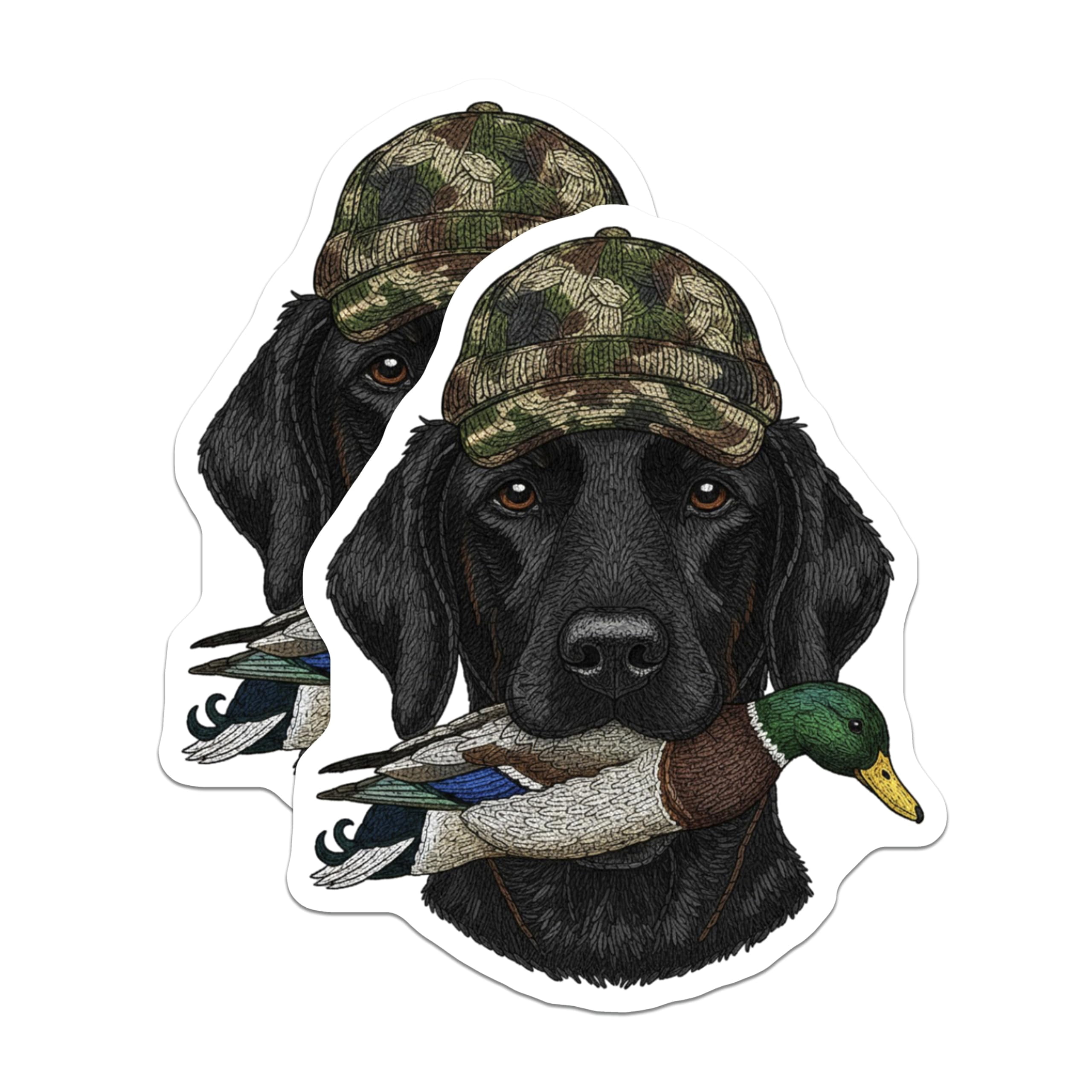 (2 Pack) Hunting Dog Stickers - Camo Hat - Duck Hunter Decals- 5