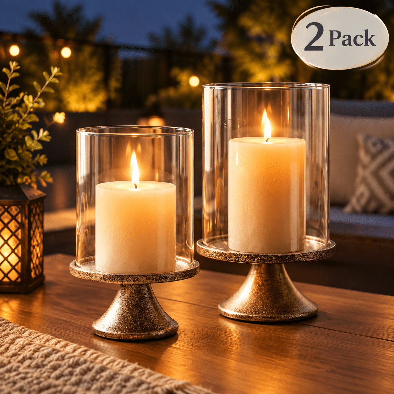 2 Pack Hurricane Candle Holder Set, Decorative Pillar Candle Holders, Elegant Candlestick Holders for Table Centerpiece, Modern Home Decor for Living Room, Dining Room and Bedroom