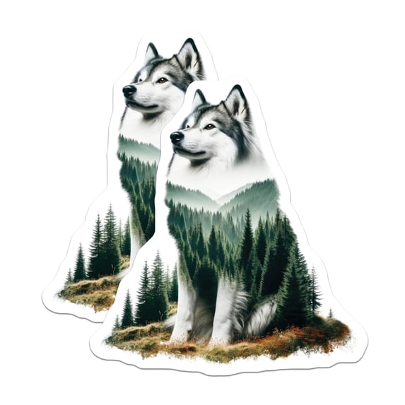 (2 Pack) Husky Dog Magnets - Mountain Forest Scenery - Unique Dog Lover Decor - 5" On Longest Side - Premium Magnet - for Cars, Refrigerators, Toolboxes, Lockers - Made in USA - MAG14228