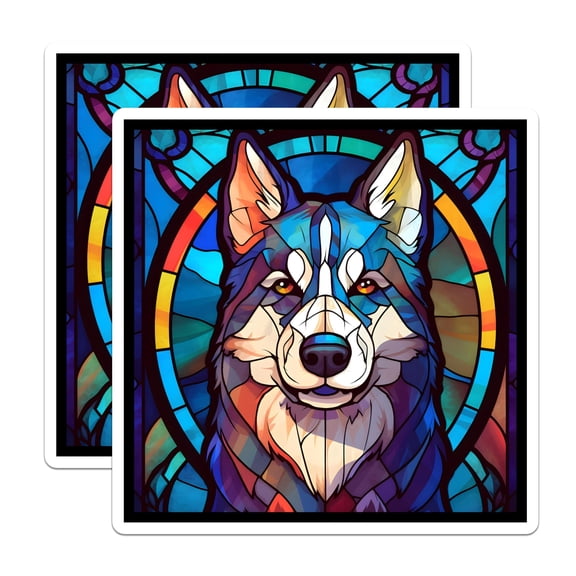 (2 Pack) Husky Stickers - Stained Glass Dog - Colorful Wolf Decals - 5" On Longest Side - Sticks to Smooth Flat Surfaces - Made in USA - BMCS14911