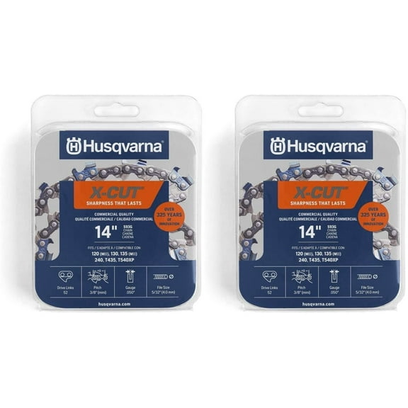 2 Pack Husqvarna 597469552 14" S93G 3/8" MINI .050 52 CS X-Cut Saw Chain Loop