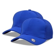 [2 Pack] Hybrid Stretch-Fitted Trucker Cap, Baseball Cap with Air Mesh Blue L/XL