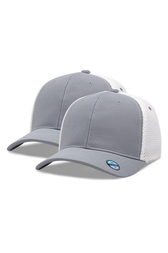 [2 Pack] Hybrid Stretch-Fitted Trucker Cap, Baseball Cap with Air Mesh Gray/White L/XL
