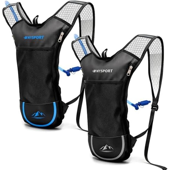 2 Pack Hydration Backpack Pack with 2L Hydration Bladder,  Lightweight Breathable Water Backpack with 3 Layer Pockets, Reinforced Shoulder Straps for Hiking Running Cycling