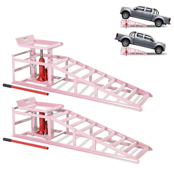 Pink Loading Ramps 2 Pack Hydraulic Car Ramps 5 Ton/11000 LB, Heavy Duty Low Profile ...