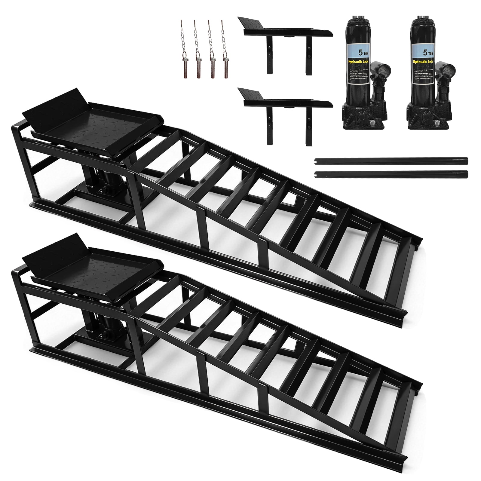 2-Pack Hydraulic Car Ramps - 5-Ton Capacity, Adjustable Height for Easy ...