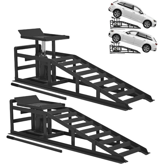 2-Pack Hydraulic Car Ramps 5T 10000Lbs, Low Profile Vehicle Lift Ramps w/Height Adjustment (11.61"-16.21") for Trucks, Trailers & Garage