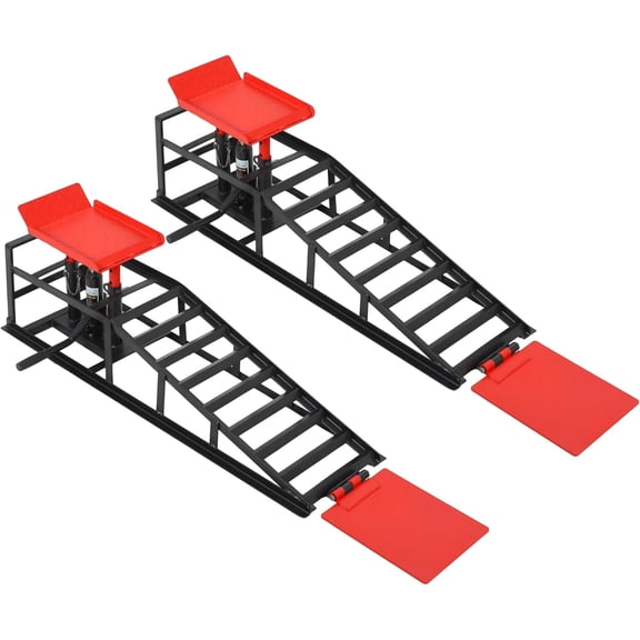 2-Pack Hydraulic Car Ramps 5T/12000 lbs Heavy Duty Steel Car Lift Ramps Adjustable 9.45-13.78 In for Oil Change and Auto Repair Red