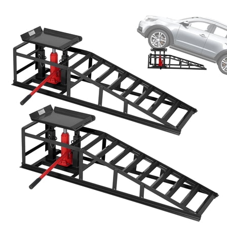 2 Pack Hydraulic Car Truck Service Ramps, Adjustable Lift Ramps for Oil Change, 11000 LBS (5 Ton) Capacity, 9.4" -13.3" Height, Heavy Duty Vehicle Lifting for Garage Auto