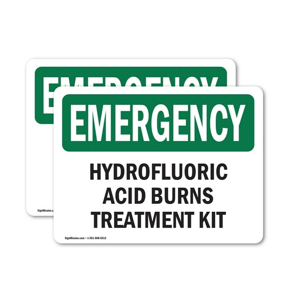 (2 Pack) Hydrofluoric Acid Burns Treatment Kit OSHA Emergency Sign