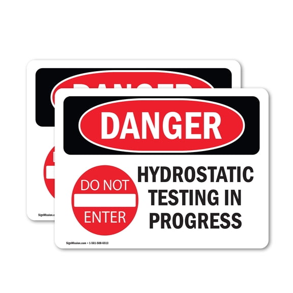 (2 Pack) Hydrostatic Testing In Progress OSHA Danger Sign 5 Inch X 3.5 Inch Vinyl Label Decal Sticker Weather Resistant, UV Protected for Workplace, Business, and Construction Site,