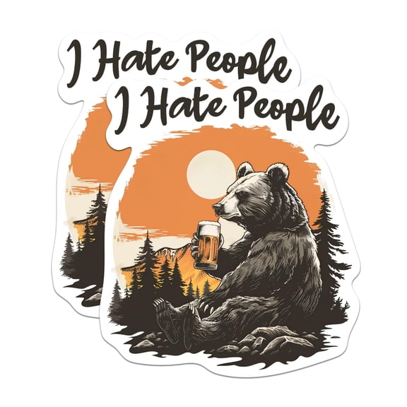 (2 Pack) I Hate People Magnets - Funny Bear Anti Social Wilderness Magnet - 5" On Longest Side - Premium Magnet - for Cars, Refrigerators, Toolboxes, Lockers - Made in USA - MAG0630
