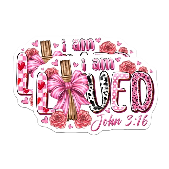 (2 Pack) I Am Loved Magnets - Christian Scripture Verse - John 3 16 Inspirational Decor - 5 Inches On Longest Side - Thick Durable Magnet - Made in USA - MAG25635