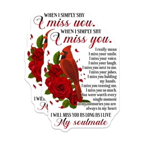 (2 Pack) I Miss You Magnets - Cardinal Bird - Romantic Quote - Sentimental Keepsake - Red Roses Design - Soulmate Message - 5" On Longest Side - for Cars, Fridges, Toolboxes - Made in USA - MAG6118