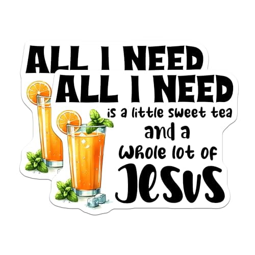 (2 Pack) All I Need is a Little Sweet Tea and a Whole Lot of Jesus Magnets - Inspirational Quote - Kitchen Decor - 5" On Longest Side - for Cars, Fridges, Toolboxes - Made in USA