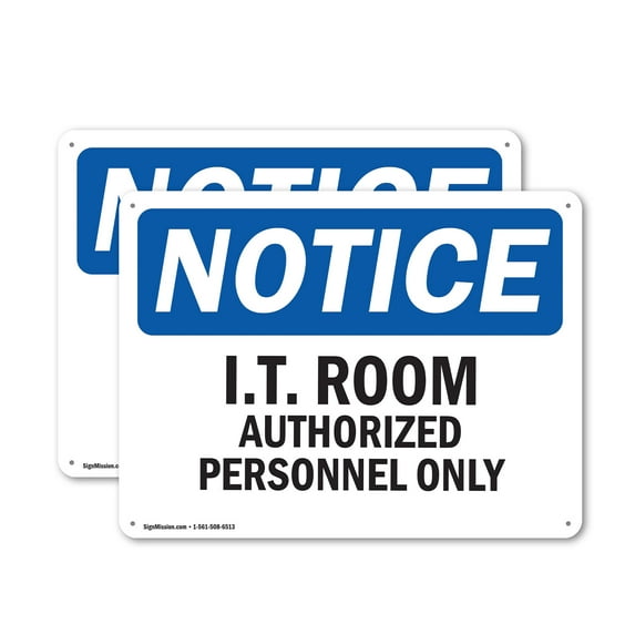 (2 Pack) I.T. Room Authorized Personnel Only OSHA Notice Sign 14 Inch X 10 Inch Indoor / Outdoor Rust-Free Aluminum Metal Signs for Workplace, Workshop, and Construction Site, Made in