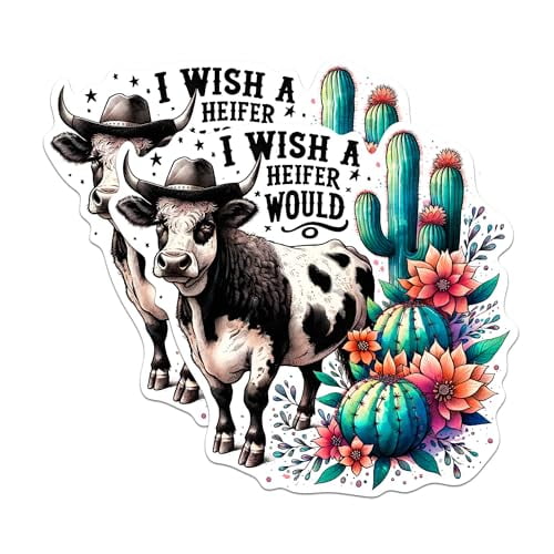 (2 Pack) I Wish A Heifer Would Magnets - Southwestern Mama Cactus Chic Magnet - 5" On Longest Side - Premium Magnet - for Cars, Refrigerators, Toolboxes, Lockers - Made in USA - MAG0493