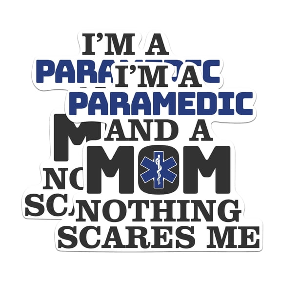 (2 Pack) I'm A Paramedic and A Mom Nothing Scares Me Stickers - Funny EMT EMS Sticker - 5 Inches On Longest Side - Premium Vinyl - for Cars, Trucks, Skateboards, Laptops - Made in USA - BMCS1655
