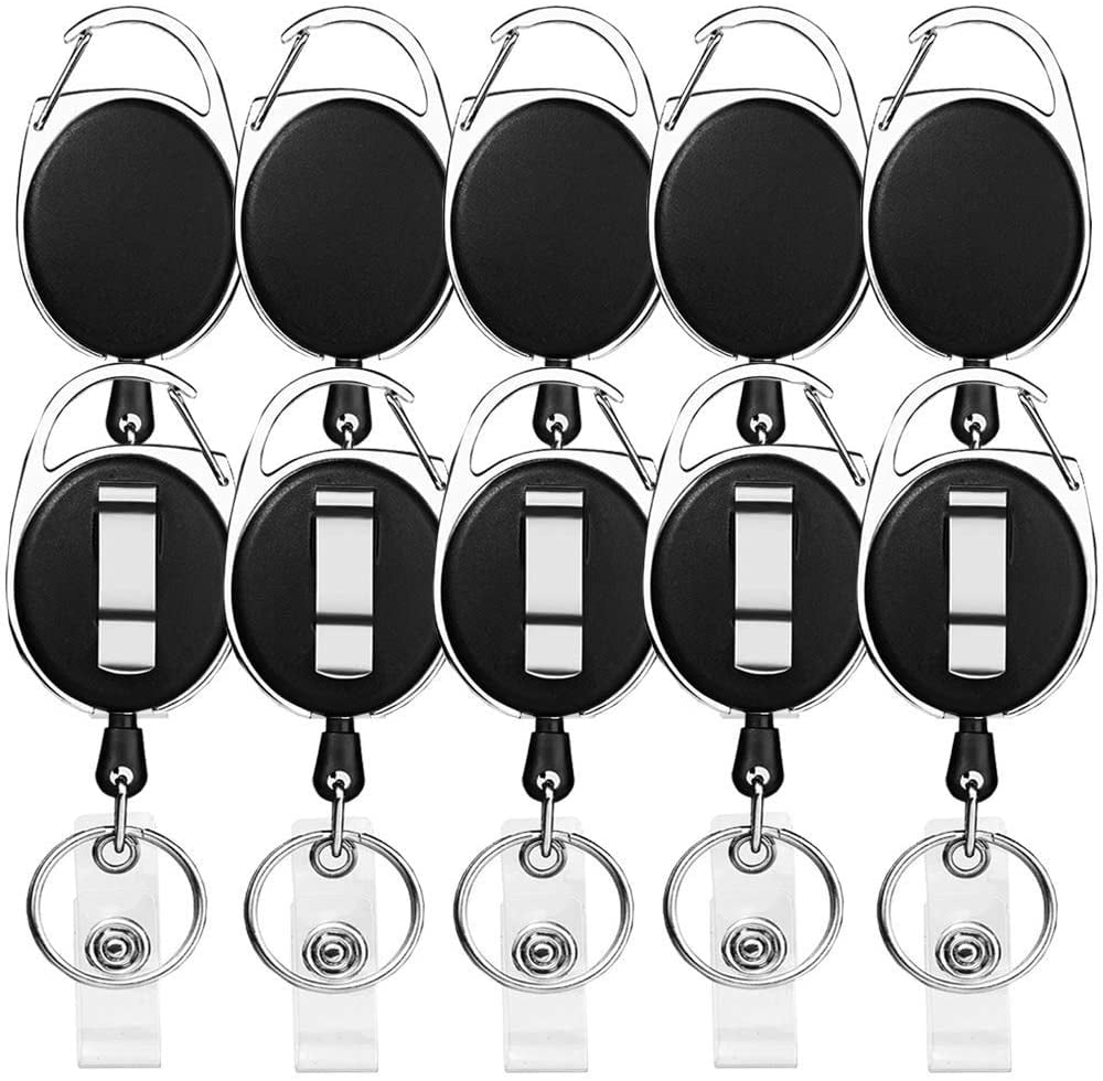 2 Pack ID Badge Holder,Badge Holder Retractable Clip with Carabiner Reel Clip and Key Ring for Men and Women